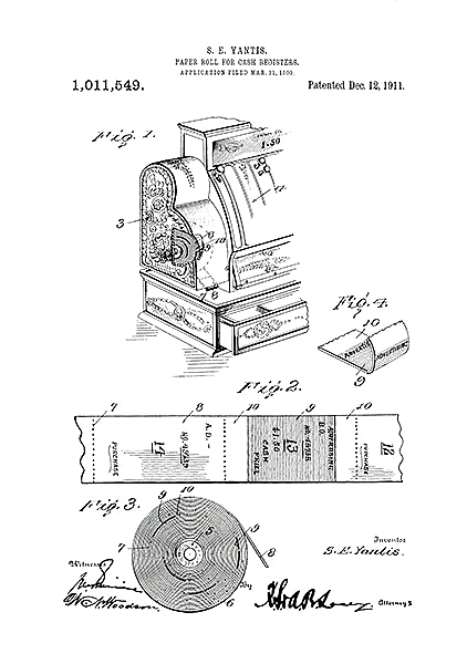Патент на ленту для кассового аппарата,1911г