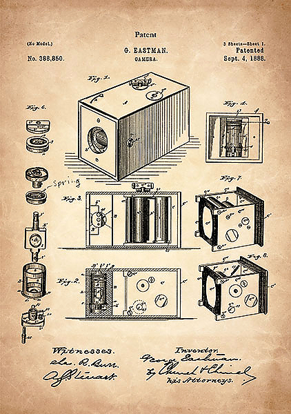Патент на камеру Джорджа Истмена (Kodak), 1888г