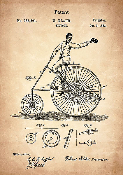 Патент на винтажный велосипед, 1887г