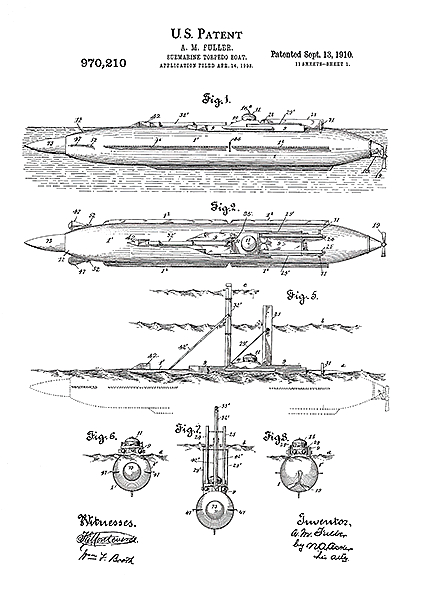 Патент на подводную лодку, 1910г