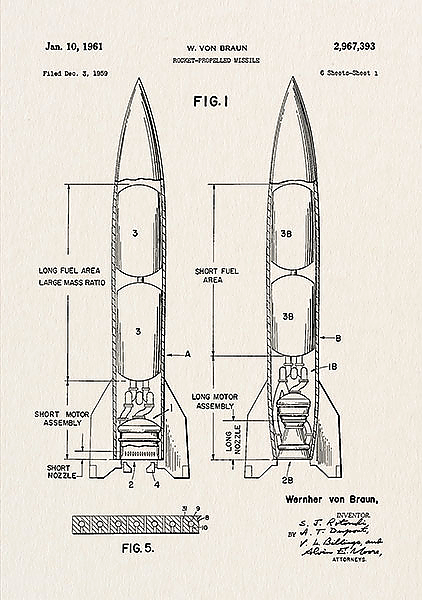 Патент на реактивную ракету Von Broun, 1959г