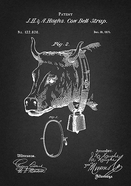 Патент на колокольчик для коровы, 1871г