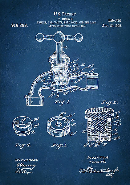 Патент на устройство водопроводного крана, 1909г