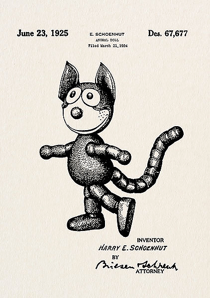 Патент на игрушку - кот Феликс, 1925г