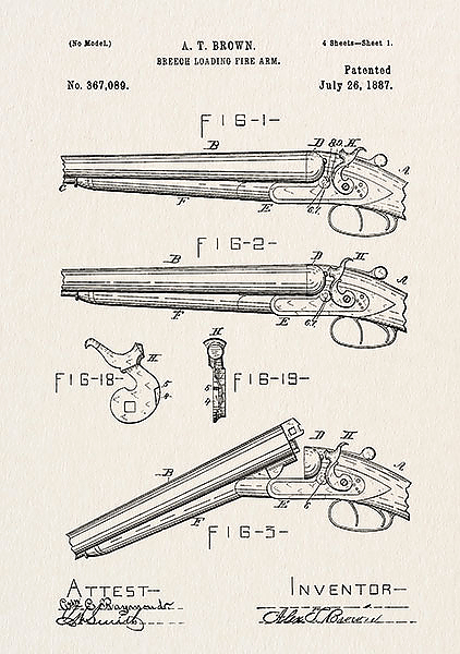 Патент на устройство дробовикa LC Smith, 1887г