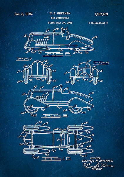 Патент на игрушку-гоночный автомобиль,1935г