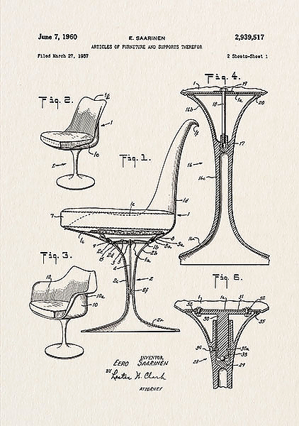 Патент на кресло-тюльпан Ээро Сааринена, 1960г