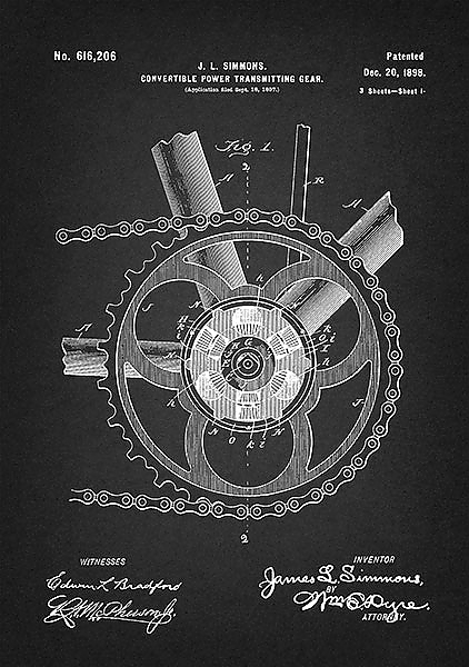 Патент на устройство велосипедной трансмиссии, 1898г