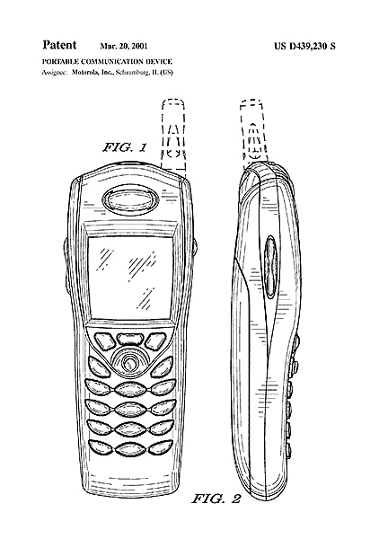 Патент на мобильный телефон Motorola, 2001г