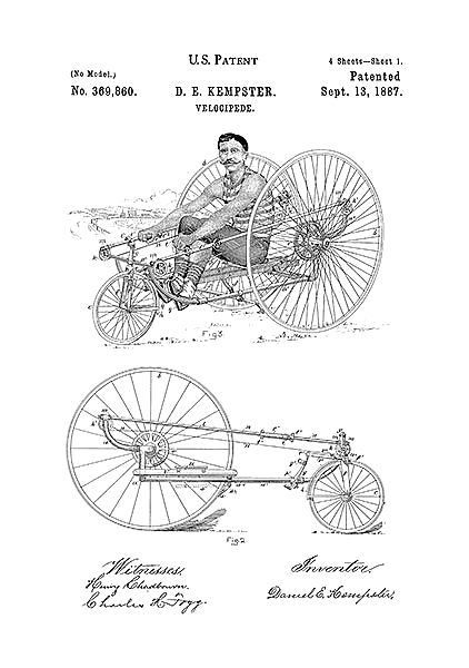 Патент на ретро велосипед, 1887г