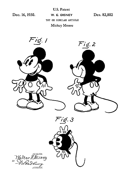 Патент на героя Mickey Mouse, Disney, 1930г