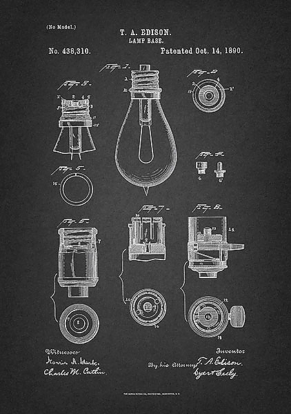 Патент на цоколь лампы, 1890г