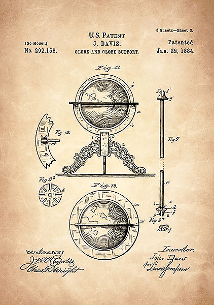 Патент на географический глобус, 1884г
