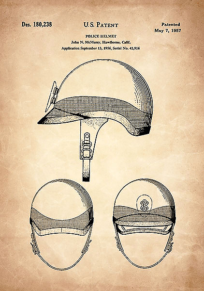 Патент на полицейский шлем,  1957г