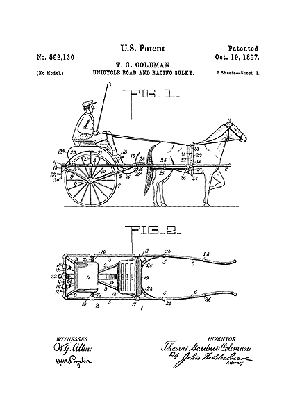 Патент на одноколесную повозку, 1897г