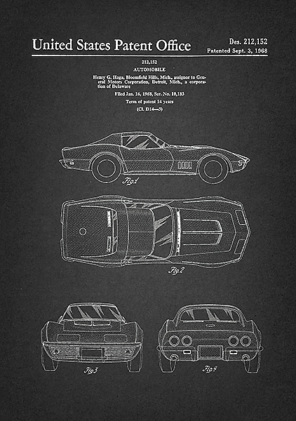 Патент на автомобиль Corvette, 1968г