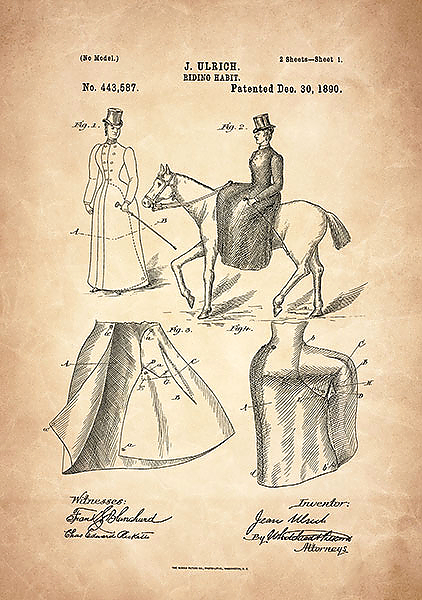 Патент на дамский костюм для верховой езды, 1890г
