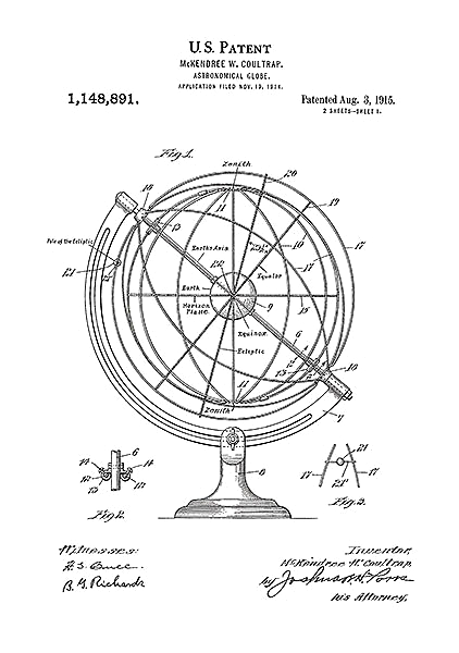 Патент на астрономический глобус, 1915г
