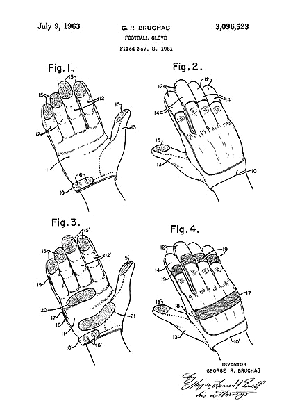 Патент на футбольные перчатки,1963г