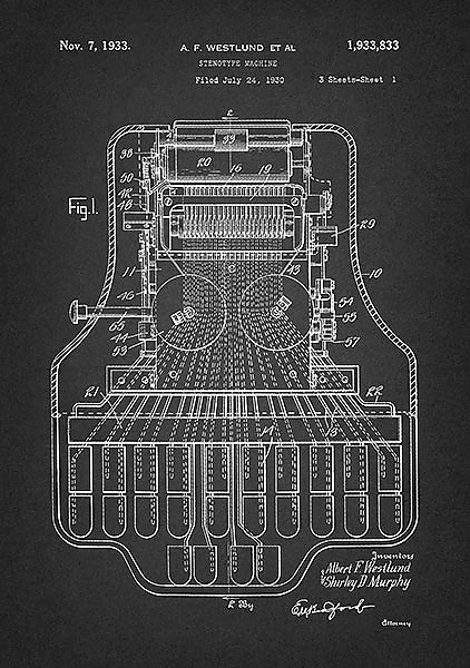 Патент на стенографическою машинку, 1933г