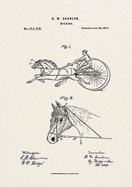 Патент на узду для лошадей, 1874г