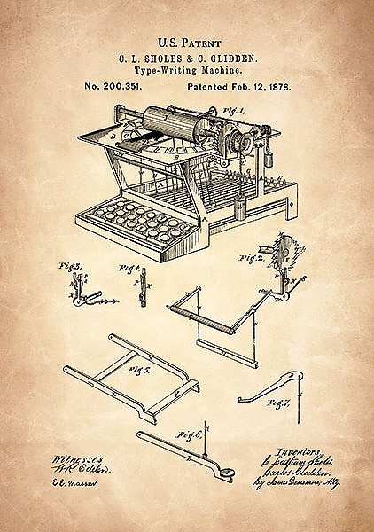 Патент на печатнную машинку, 1878г