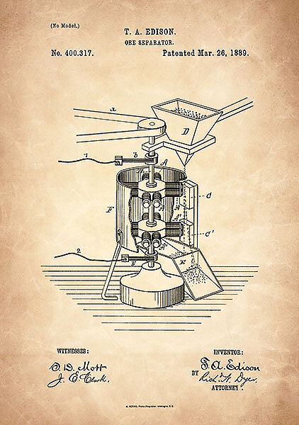 Патент на магнитный сепаратор для руды, 1889г
