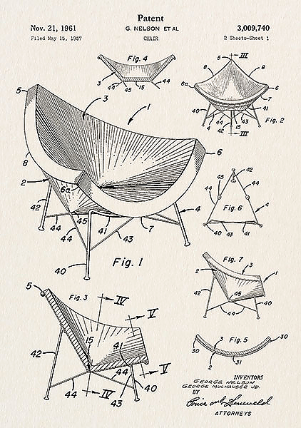 Патент на кресло Джорджа Нельсона, 1961г