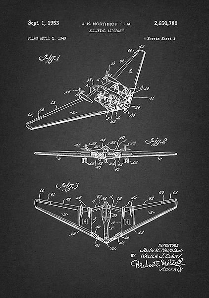 Патент на самолет Northrop All Wing, 1953г
