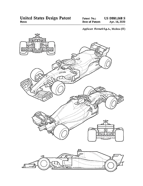 Патент на гоночный автомобиль Ferrari Формула-1, 2020г