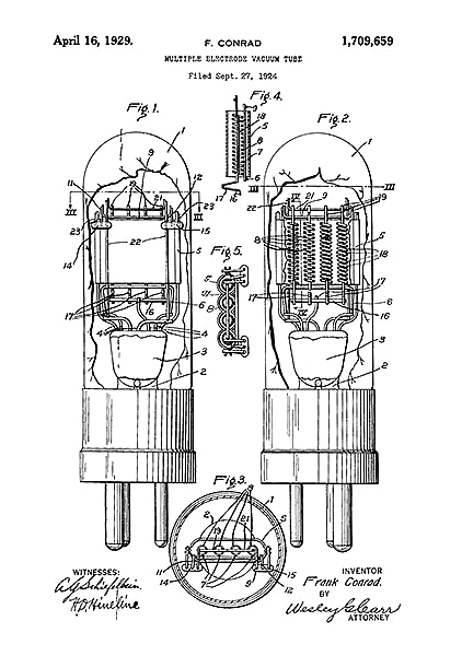 Патент на многоэлектродную вакуумную лампу, 1989г