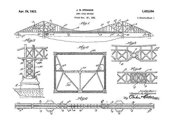 Патент на конструкцию длиннопролетного моста, 1923г