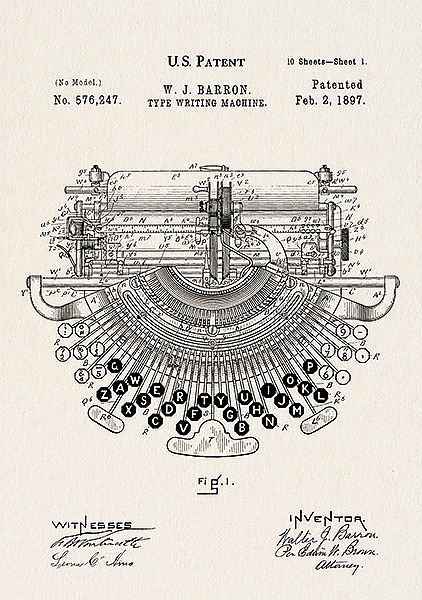 Патент на печатную машинку, 1897г