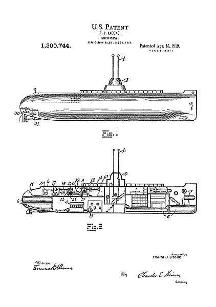Патент на подводную лодку, 1919г