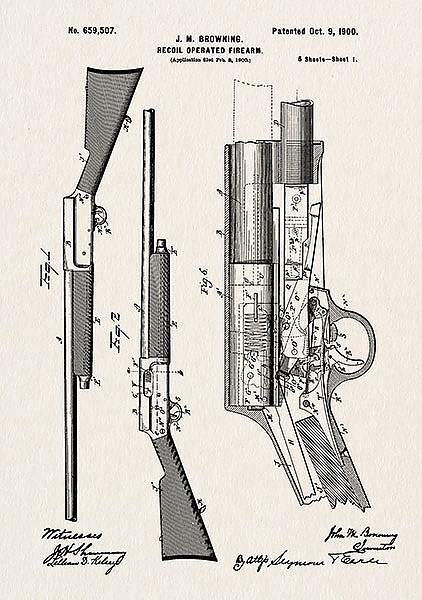 Патент на ружьё Browning, 1900г