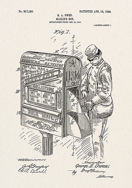 Патент на почтовый ящик, 1906г