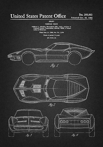 Патент на автомобиль Corvette, 1966г