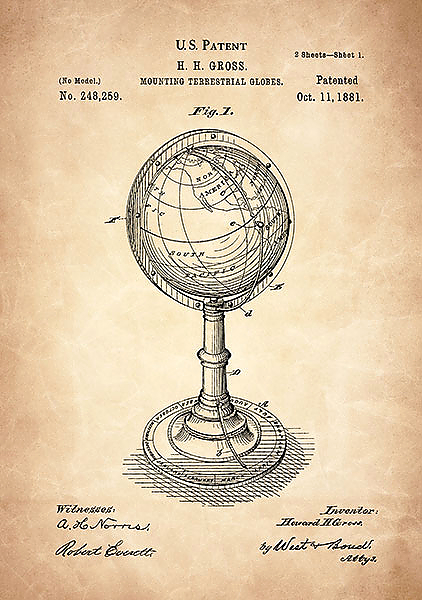 Патент на географический глобус, 1881г