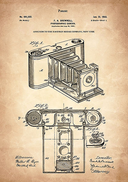 Патент на фотокамеру Kodak, 1902г