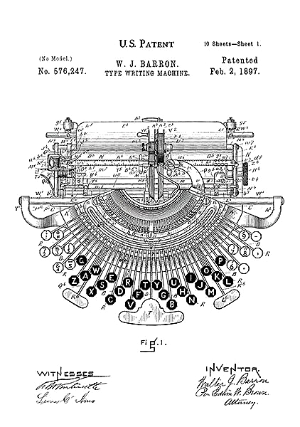 Патент на печатную машинку, 1897г