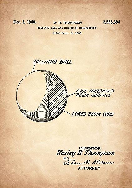 Патент на бильярдный шар, 1940г