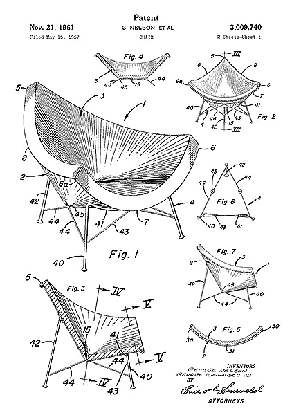 Патент на кресло Джорджа Нельсона, 1961г