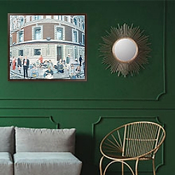 «Promenaders at The Last Night, Royal Albert Hall, detail» в интерьере классической гостиной с зеленой стеной над диваном «Promenaders at The Last Night, Royal Albert Hall, detail» в интерьере классической гостиной с зеленой стеной над диваном