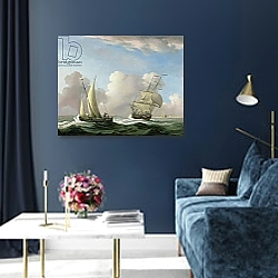 «A Man-o'-War in a Swell and a Sailing Boat» в интерьере в классическом стиле в синих тонах «A Man-o'-War in a Swell and a Sailing Boat» в интерьере в классическом стиле в синих тонах