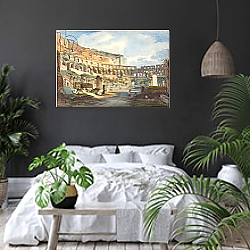 «Interior of the Colosseum, watercolour and gouache over graphite on wove paper» в интерьере современной столовой с черными креслами «Interior of the Colosseum, watercolour and gouache over graphite on wove paper» в интерьере современной столовой с черными креслами