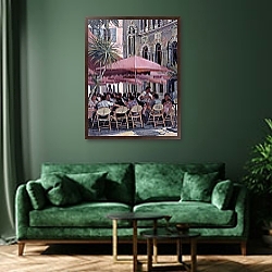 «Lunch in the Shade, Monte Carlo» в интерьере спальни с акцентной стеной «Lunch in the Shade, Monte Carlo» в интерьере спальни с акцентной стеной