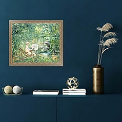 «Woman Painting in a Landscape, 1900-10» в интерьере в классическом стиле в синих тонах «Woman Painting in a Landscape, 1900-10» в интерьере в классическом стиле в синих тонах