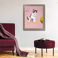 «Kitten with Ball of Wool» в интерьере в классическом стиле с зеленой стеной «Kitten with Ball of Wool» в интерьере в классическом стиле с зеленой стеной