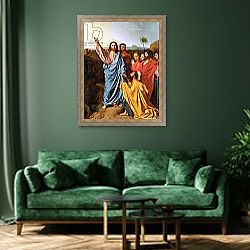 «Jesus Returning the Keys to St. Peter, 1820» в интерьере зеленой гостиной над диваном «Jesus Returning the Keys to St. Peter, 1820» в интерьере зеленой гостиной над диваном