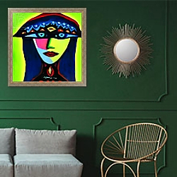 «Isabella, The Polish Gypsy, 2007,» в интерьере классической гостиной с зеленой стеной над диваном «Isabella, The Polish Gypsy, 2007,» в интерьере классической гостиной с зеленой стеной над диваном